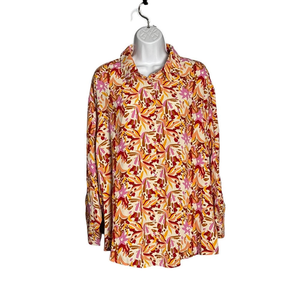 ANNA KAY Women's Long Sleeve Button Front Floral Print Viscose Shirt Size L